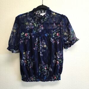 Eyeshadow Navy Lace Floral Blouse Large – Romantic, Whimsigoth, Fairy Core